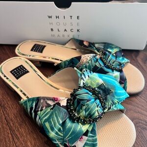 White House Black Market Green and Blue Leaf Print Sandals